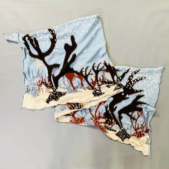 KAPITAL Blue Brown Black Snowy Landscape Oversized  Wool Scarf - Picture 3 of 5